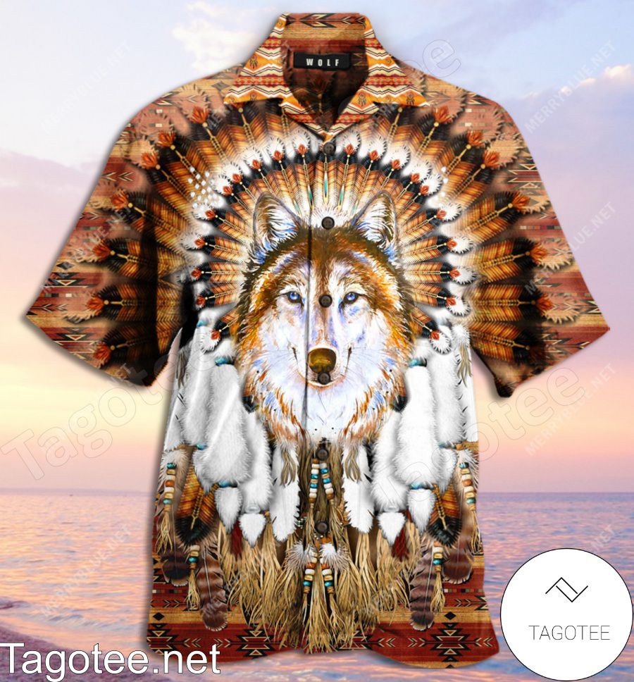 Native American Wolf Feather Headdress Hawaiian Shirt