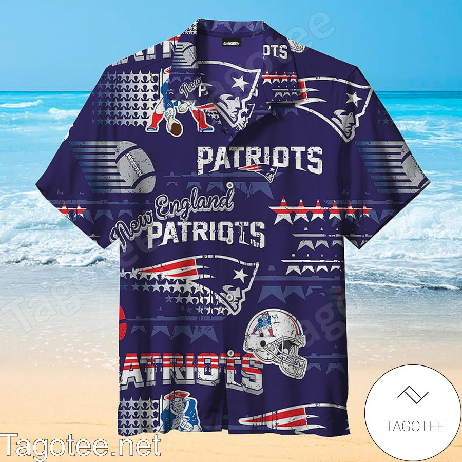 New England Patriots Indigo Color Print Hawaiian Shirt