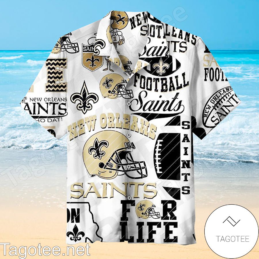 New Orleans Saints For Life White Hawaiian Shirt