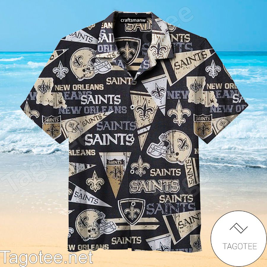 New Orleans Saints Logo And Symbol Black Hawaiian Shirt