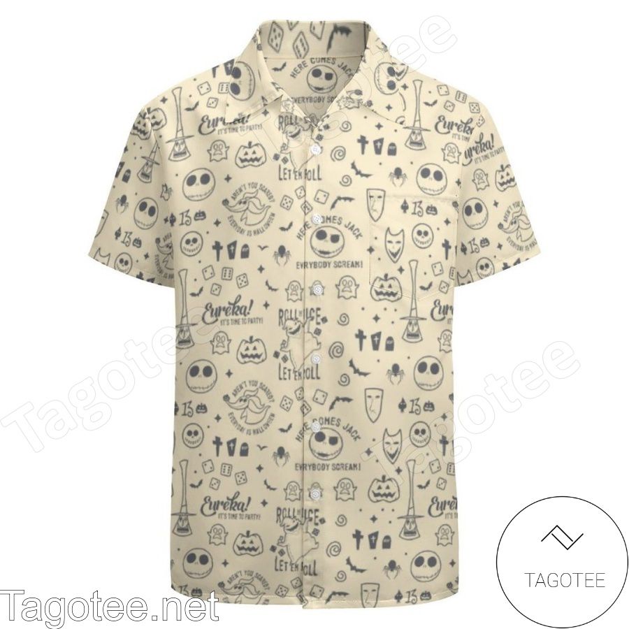 Nightmare Before Christmas Emoji Beige Hawaiian Shirt And Short