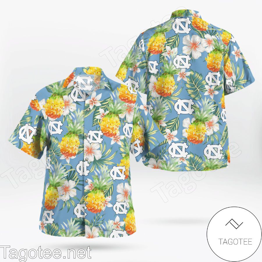 North Carolina Tar Heels Pineapple Flowery Light Blue Hawaiian Shirt And Short