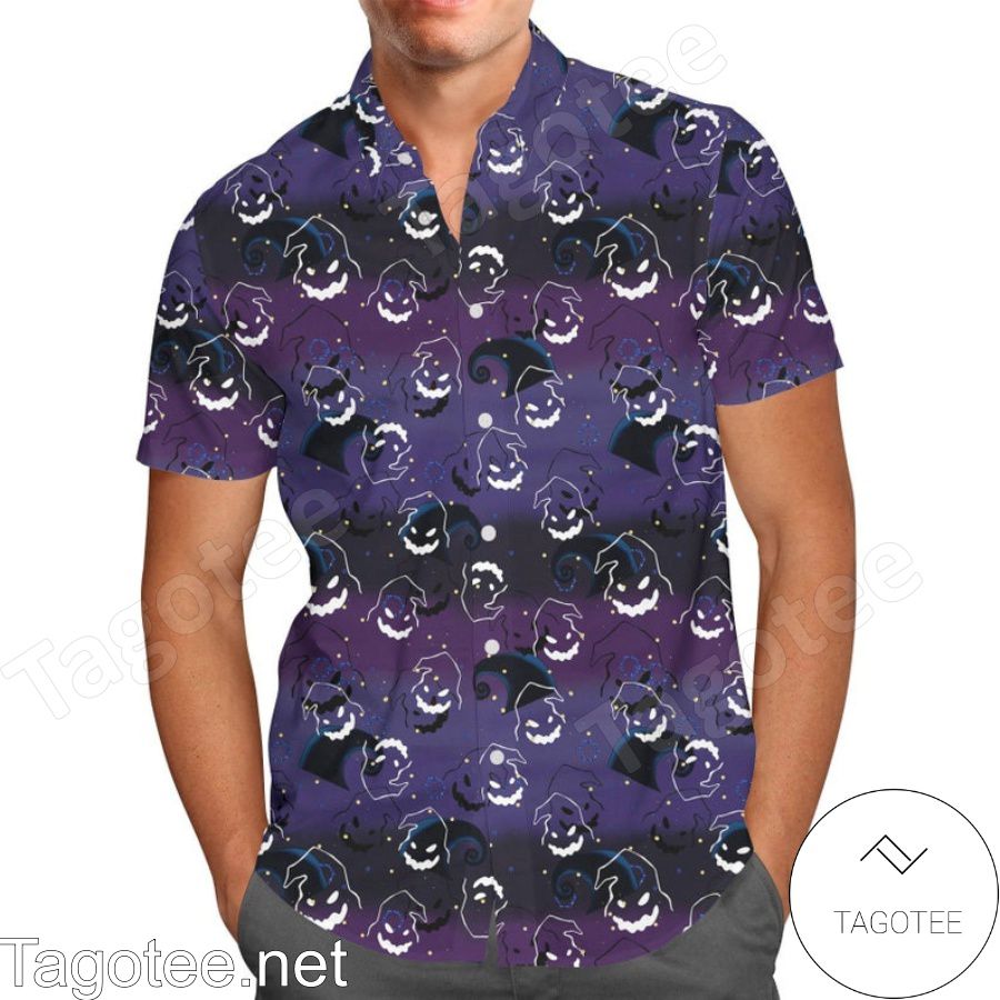 Oogie Boogie Pattern Disney Cartoon Graphics Purple Hawaiian Shirt And Short