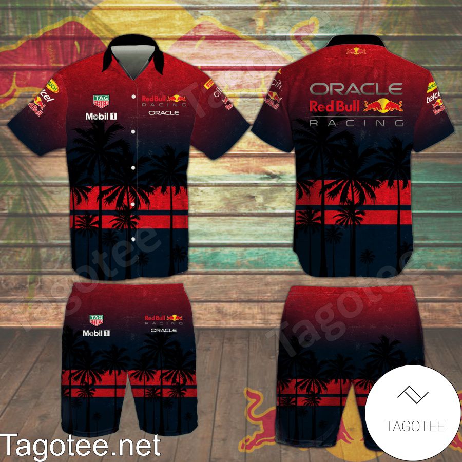 Oracle Red Bull F1 Racing Mobil 1 Tag Heuer Black Red Hawaiian Shirt And Short