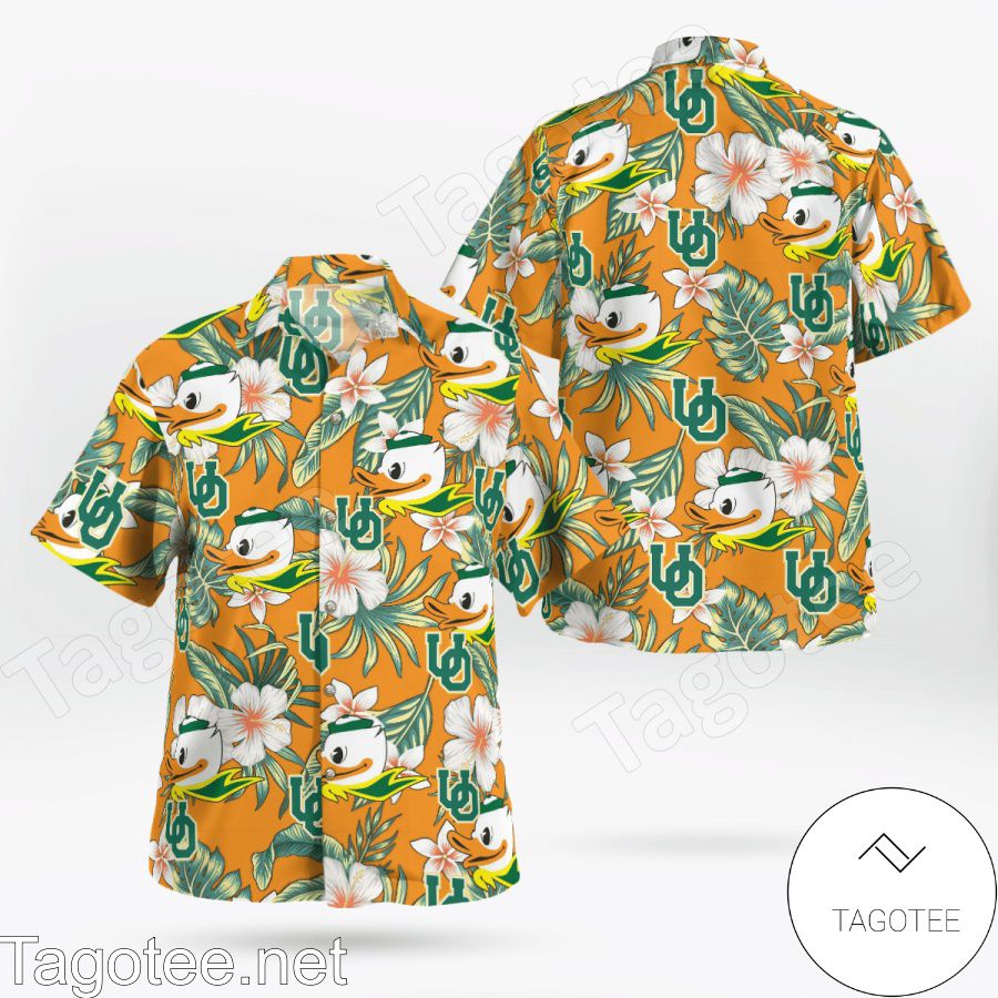 Oregon Ducks Flowery Orange Hawaiian Shirt And Short