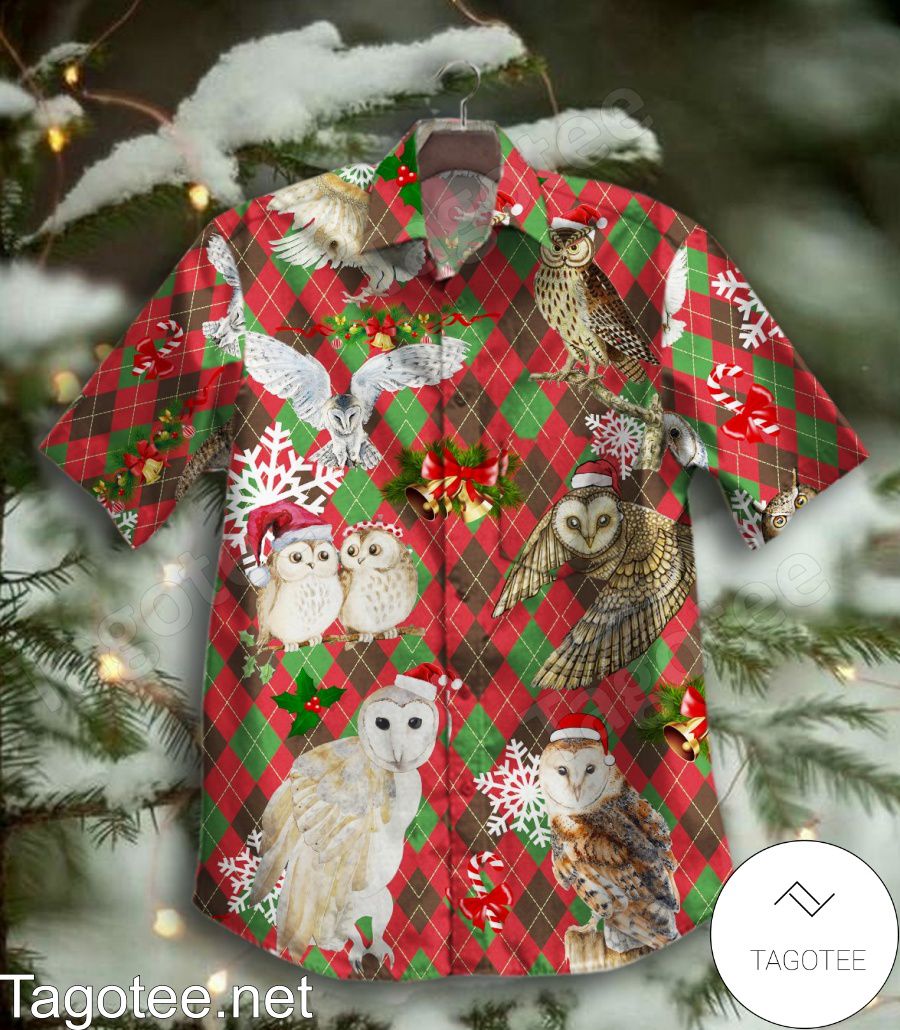 Owl Christmas Check Pattern Hawaiian Shirt