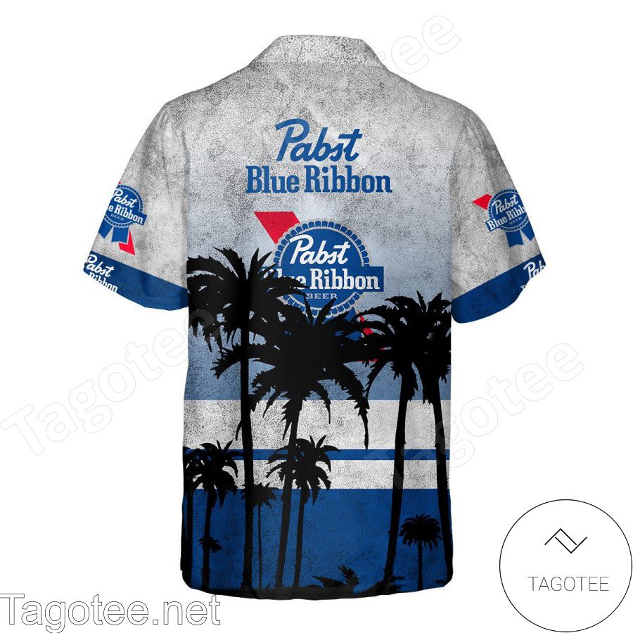 Popular Pabst Blue Ribbon Palm Tree White Blue Hawaiian Shirt And Short ...
