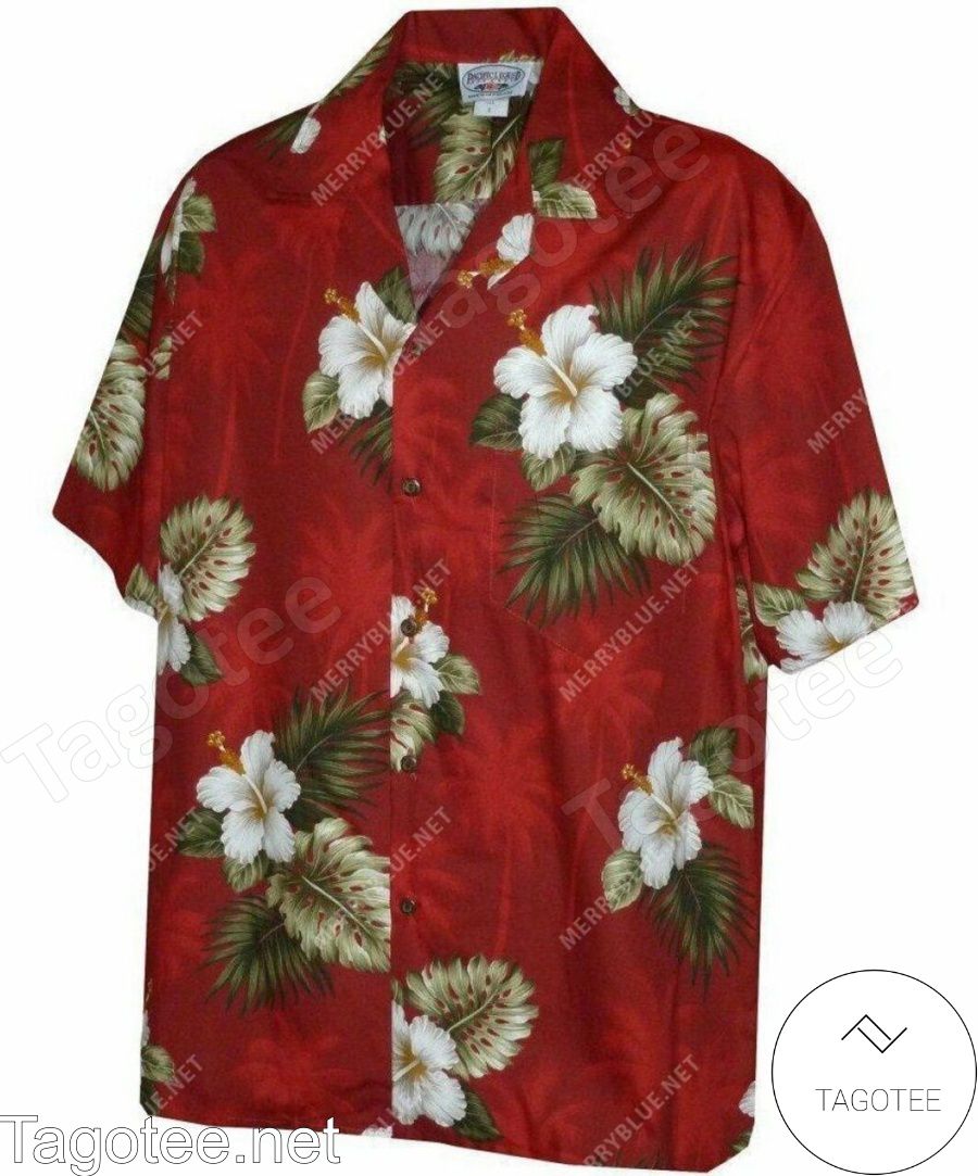 Pacific Legend Hibiscus And Palm Leaves Red Hawaiian Shirt