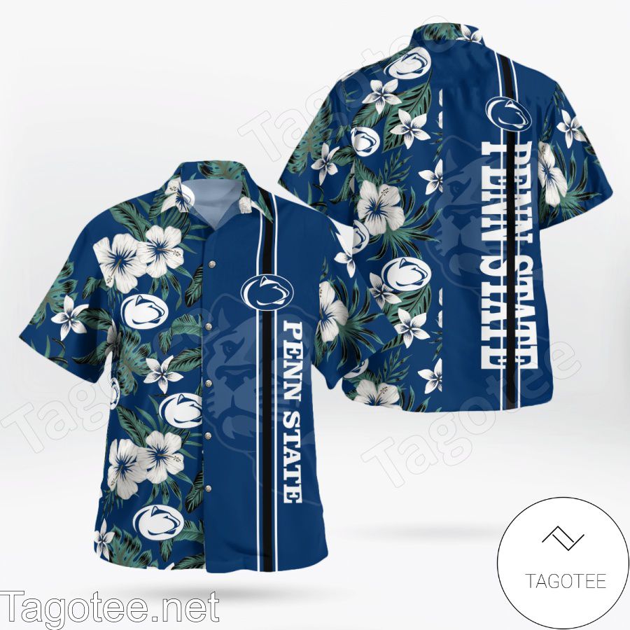 Penn State Nittany Lions Logo Flowery Navy Hawaiian Shirt And Short