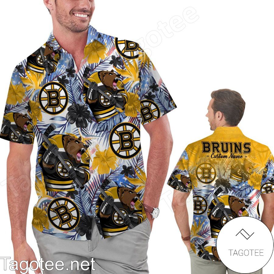 Personalized Boston Bruins Tropical Floral America Flag Hawaiian Shirt ...