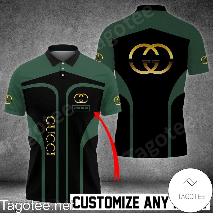Personalized Gucci Gold Logo Black Mix Green Polo Shirt