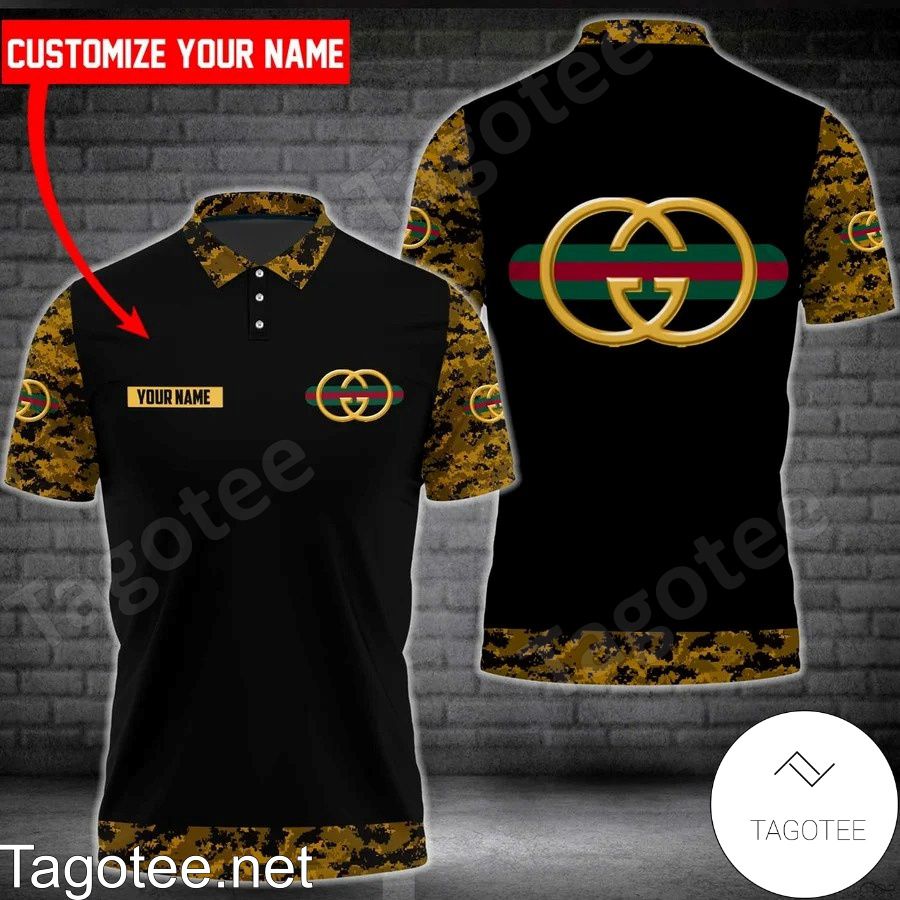 Personalized Gucci Stripe Logo With Camouflage Black Polo Shirt