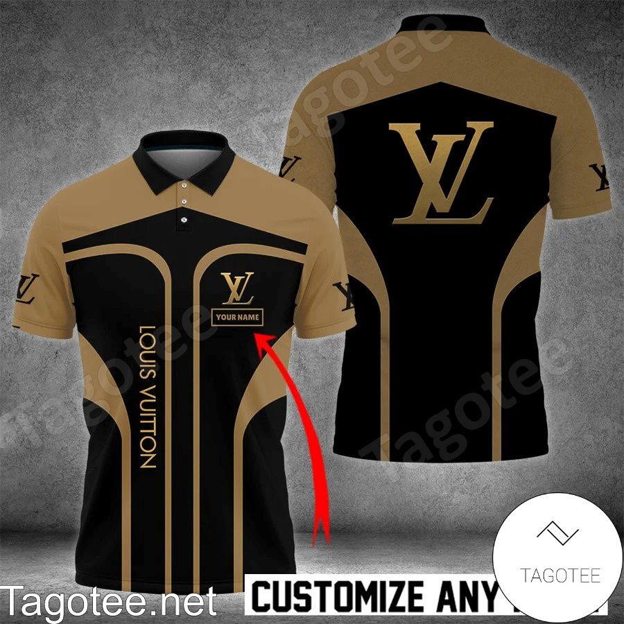 Personalized Louis Vuitton Gold Logo Black Mix Brown Polo Shirt