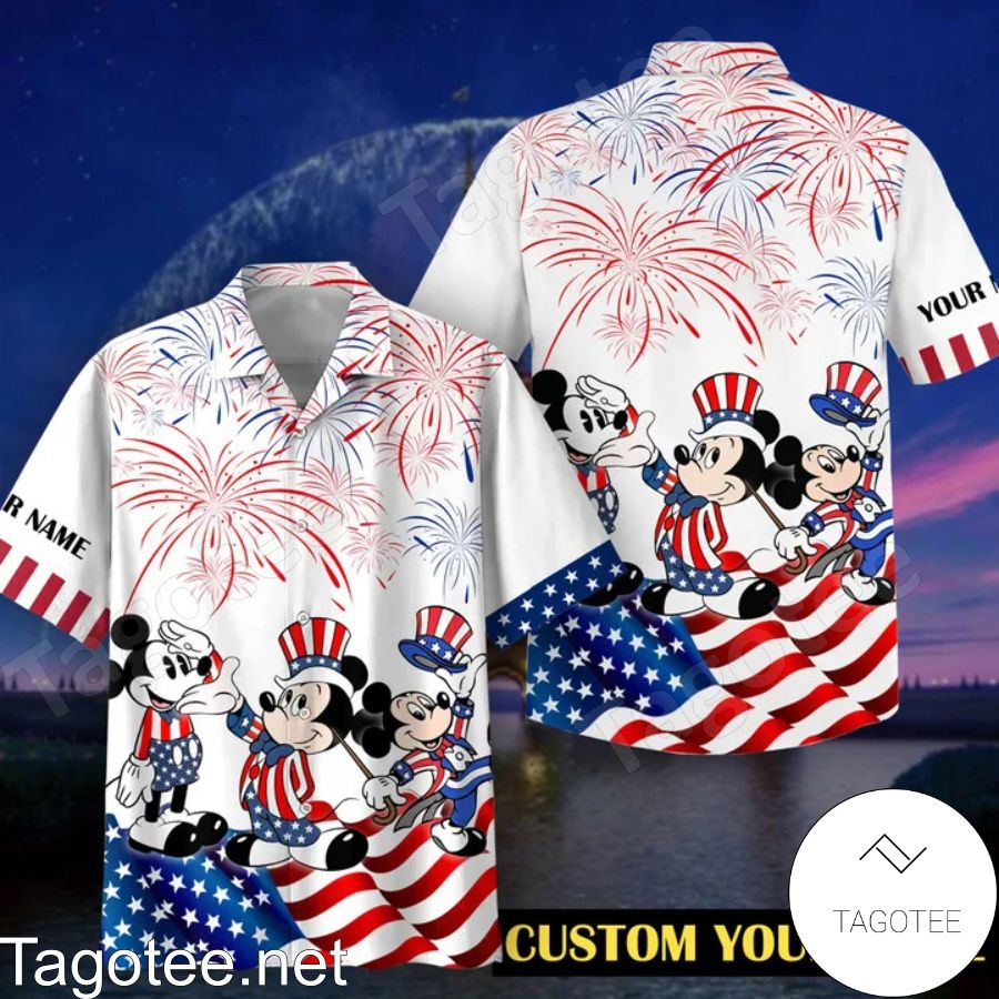 Personalized Mickey American Flag Firework Independence Day Hawaiian Shirt