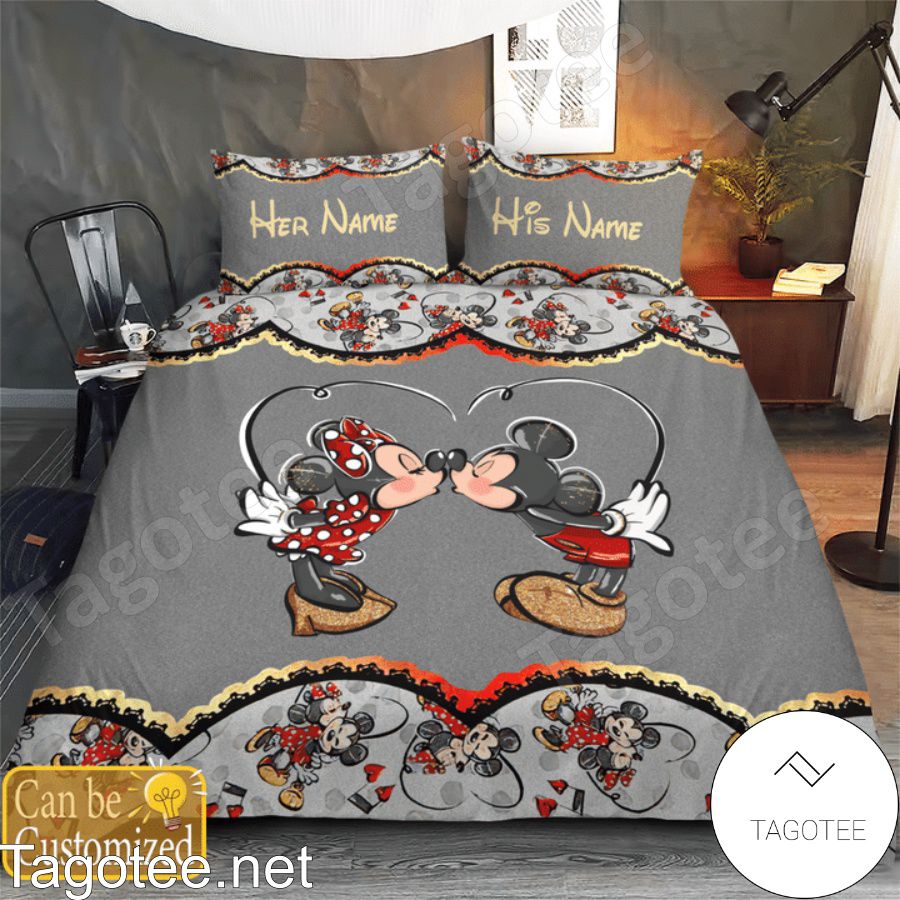Personalized Mickey Kiss Minnie You And Me We Got This Grey Bedding Set a