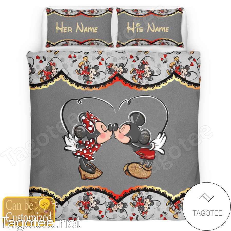 Personalized Mickey Kiss Minnie You And Me We Got This Grey Bedding Set