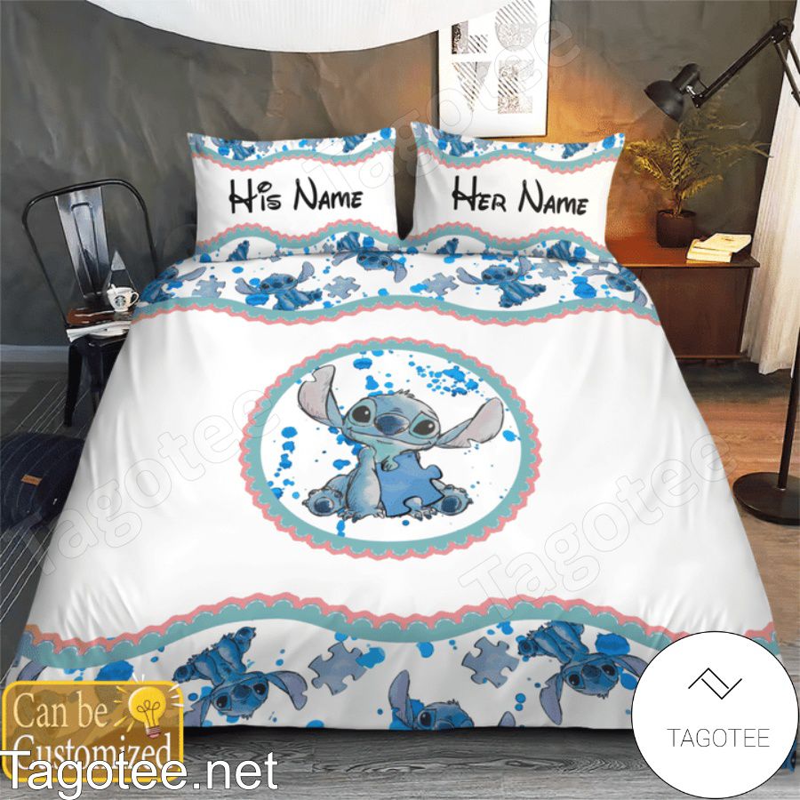 Personalized Stitch Autism Awareness Blue White Bedding Set a