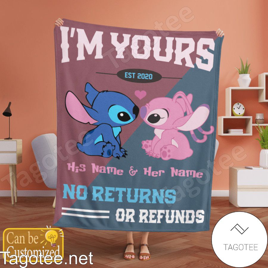 Personalized Stitch Couple I'm Yours No Returns Or Refunds Quilt Blanket a