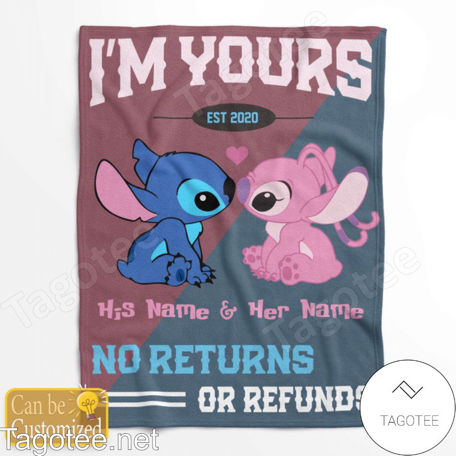 Personalized Stitch Couple I'm Yours No Returns Or Refunds Quilt Blanket