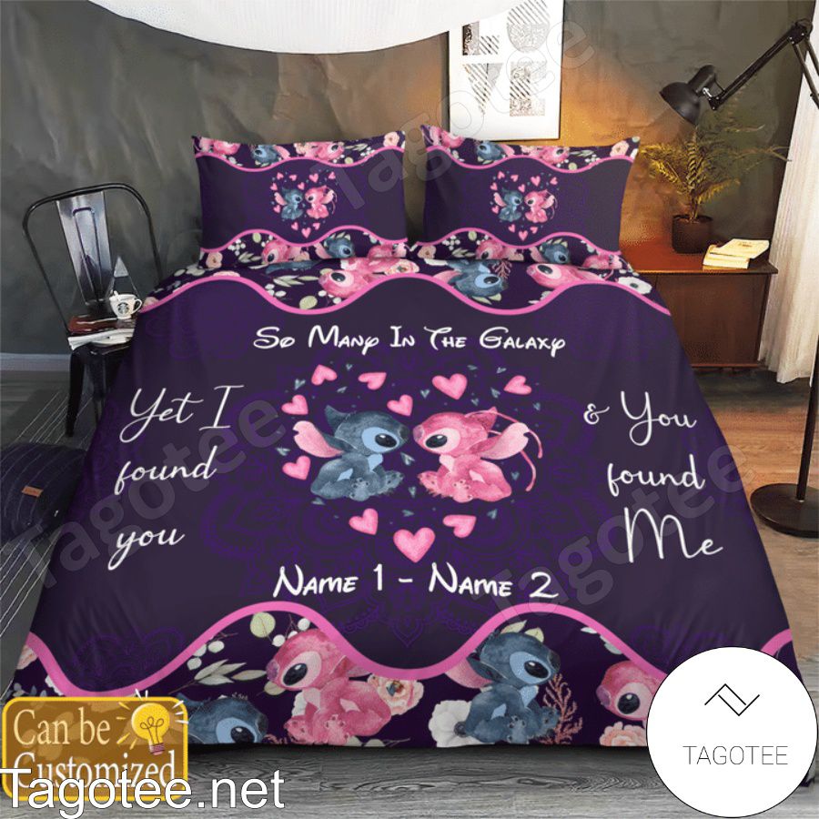 Personalized Stitch Couple So Many In The Galaxy Yet I Found You And You Found Me Purple Bedding Set a