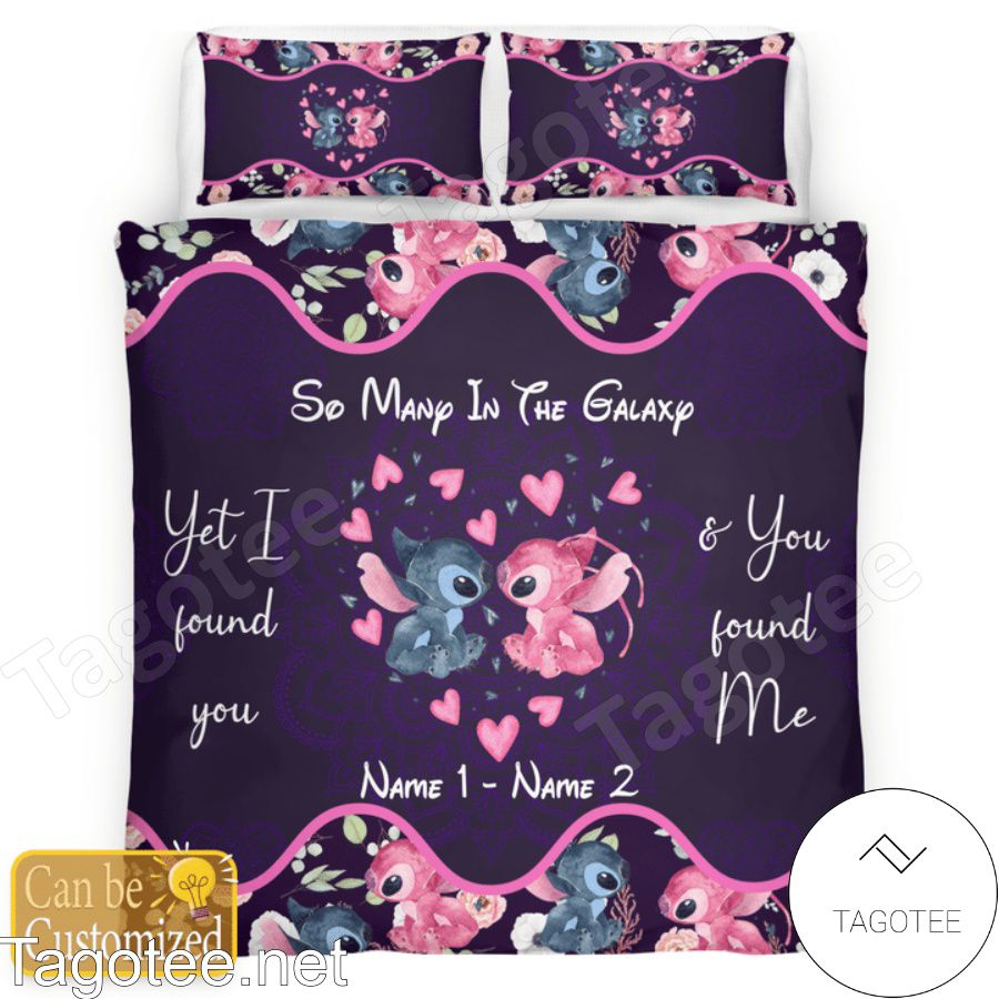 Personalized Stitch Couple So Many In The Galaxy Yet I Found You And You Found Me Purple Bedding Set