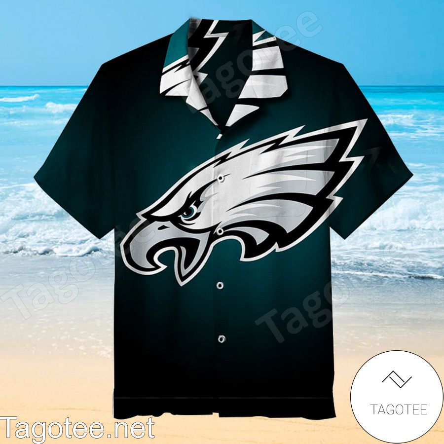Philadelphia Eagles Big Logo Black Green Gradient Hawaiian Shirt
