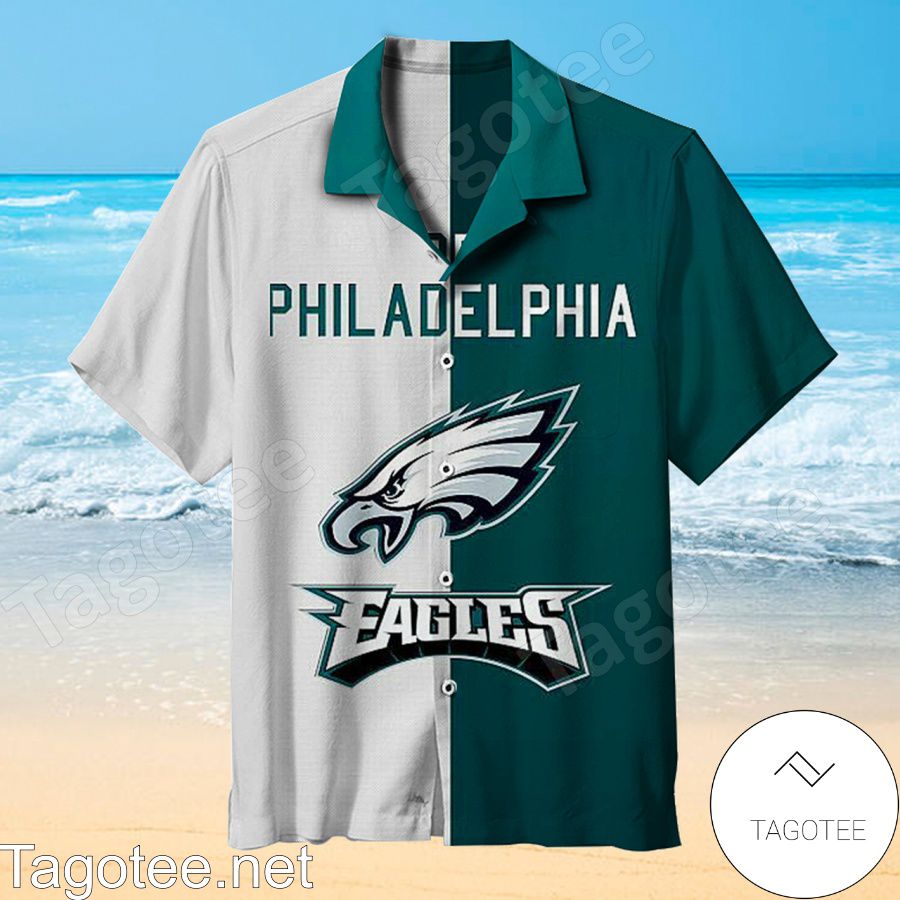 Philadelphia Eagles Mix White And Teal Hawaiian Shirt