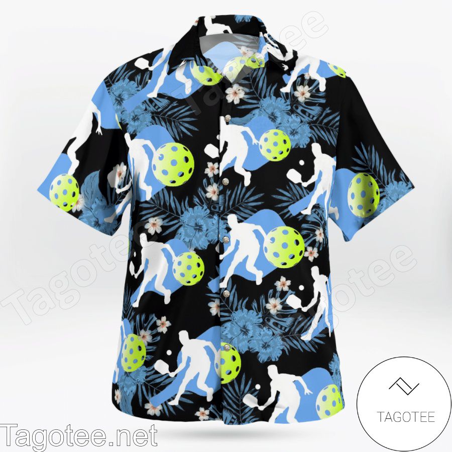 Pickleball Sport Flowery Black Hawaiian Shirt And Short