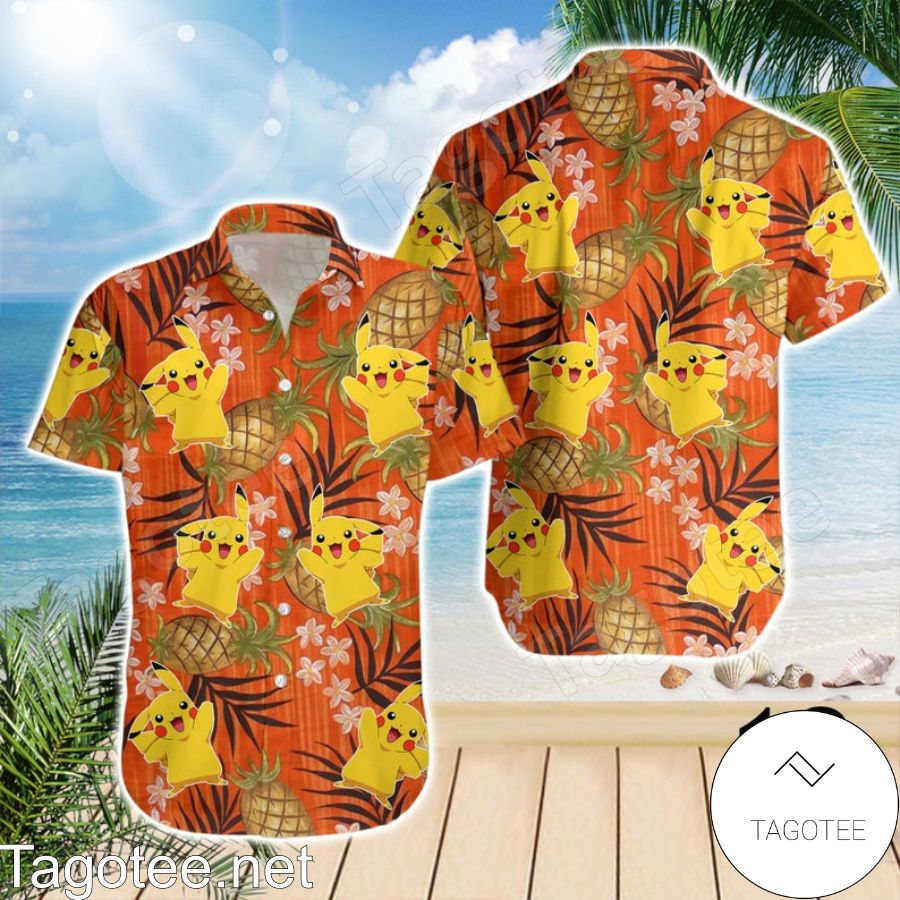 Pikachu Pokemon Pineapple Orange Hawaiian Shirt And Short