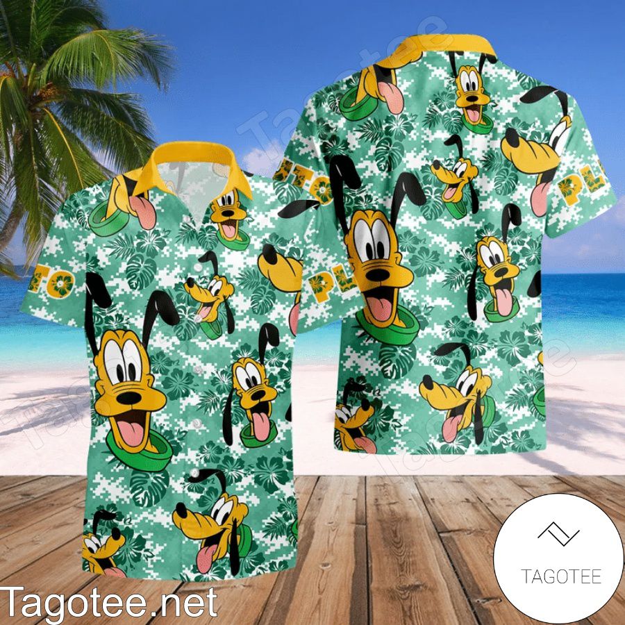 Pluto Dog Costume Disney Green Yellow Hawaiian Shirt And Short