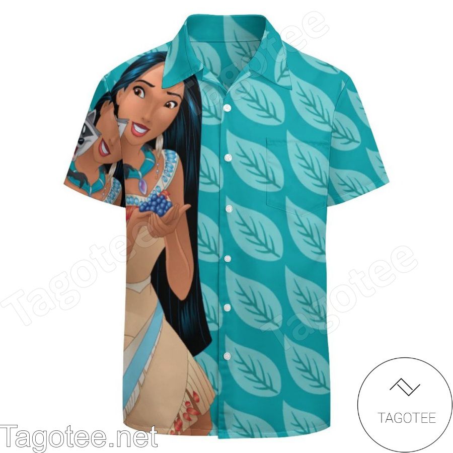 Pocahontas And Meeko Leaf Pattern Blue Hawaiian Shirt And Short