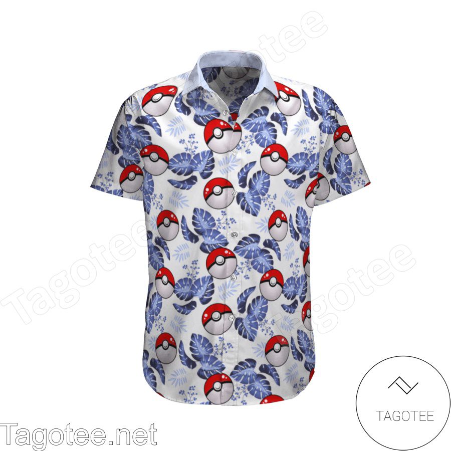 Pokeball Pokemon Leaves Pattern White Hawaiian Shirt And Short