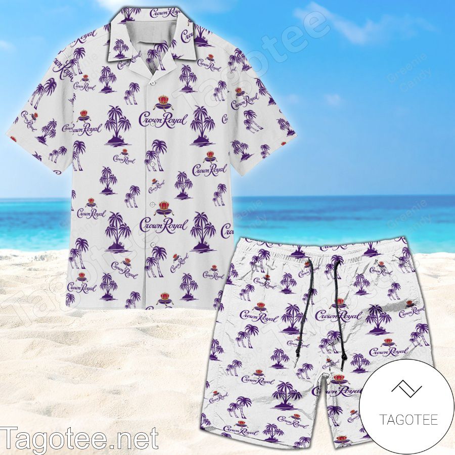 Purple Crown Royal Palm Tree Unisex White Hawaiian Shirt And Short