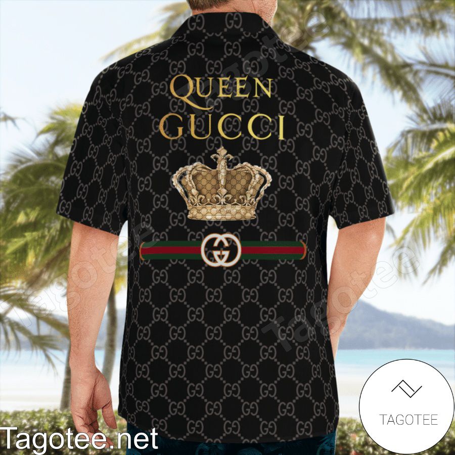 Queen Gucci Black Monogram Hawaiian Shirt And Beach Shorts b