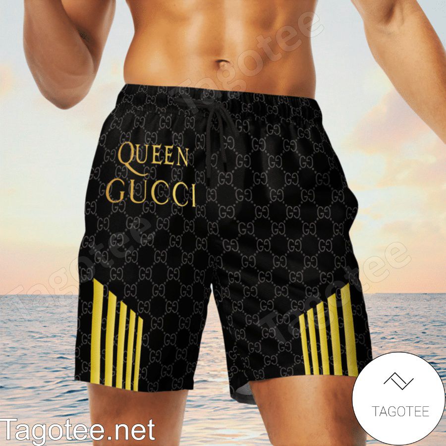 Queen Gucci Black Monogram Hawaiian Shirt And Beach Shorts c