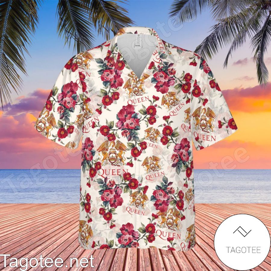 Queen Rock Band Floral Pattern White Hawaiian Shirt And Short