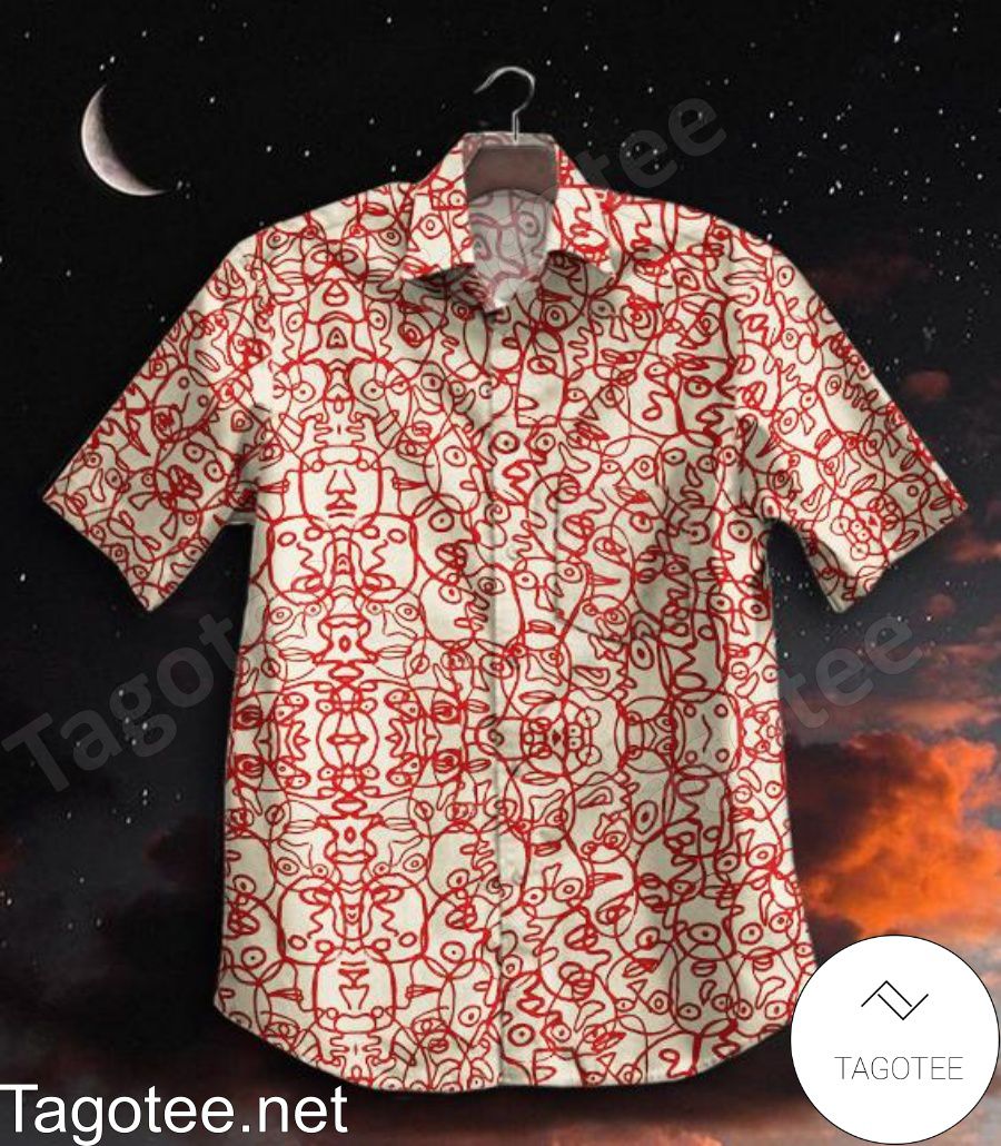 Red Abstract Cartoon Faces Hawaiian Shirt