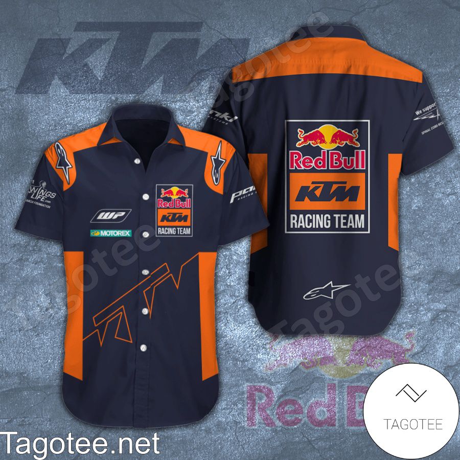 Red Bull KTM Factory Racing Alpinestars WP Motorex Navy Orange Hawaiian Shirt And Short