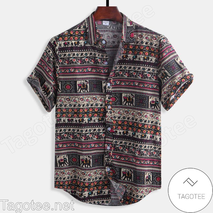 Ride Elephant Ethnic Pattern Hawaiian Shirt