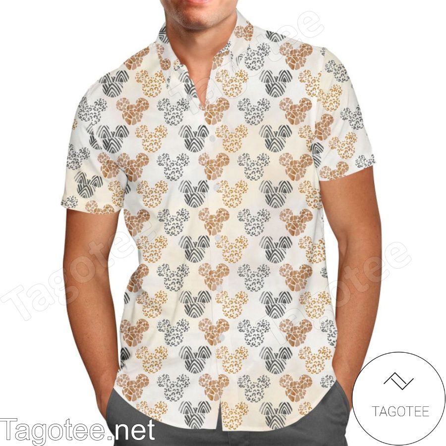 Safari Mickey Ears Pattern Disney Cartoon Graphics Hawaiian Shirt And Short