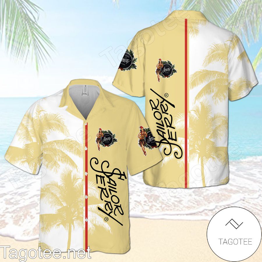 Sailor Jerry Rum Palm Tree White Yellow Hawaiian Shirt And Short