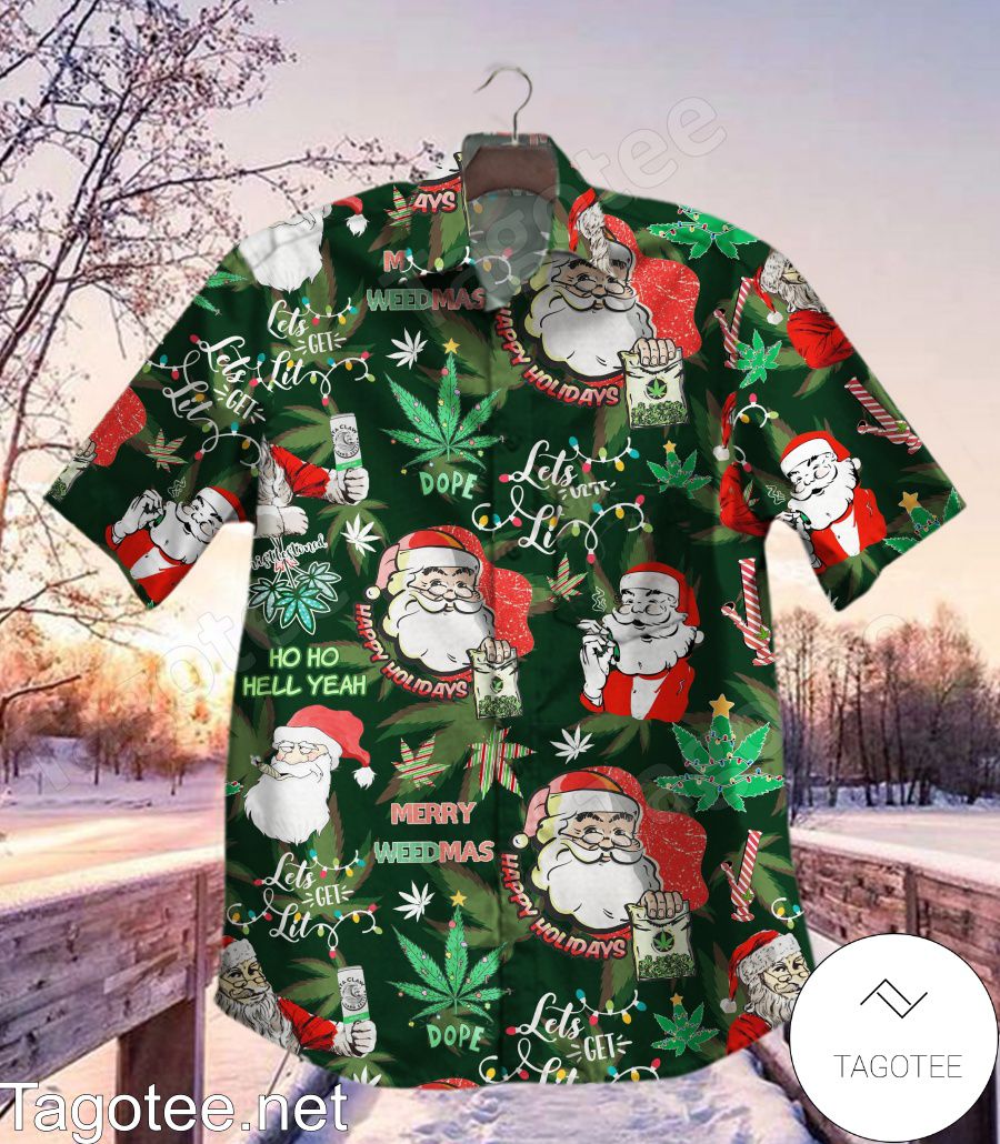 Santa Claus Let's Get Lit Happy Weedmas Hawaiian Shirt