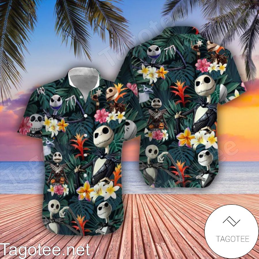 Scary Jack Skellington Nightmare Before Christmas Tropical Forest Hawaiian Shirt And Short