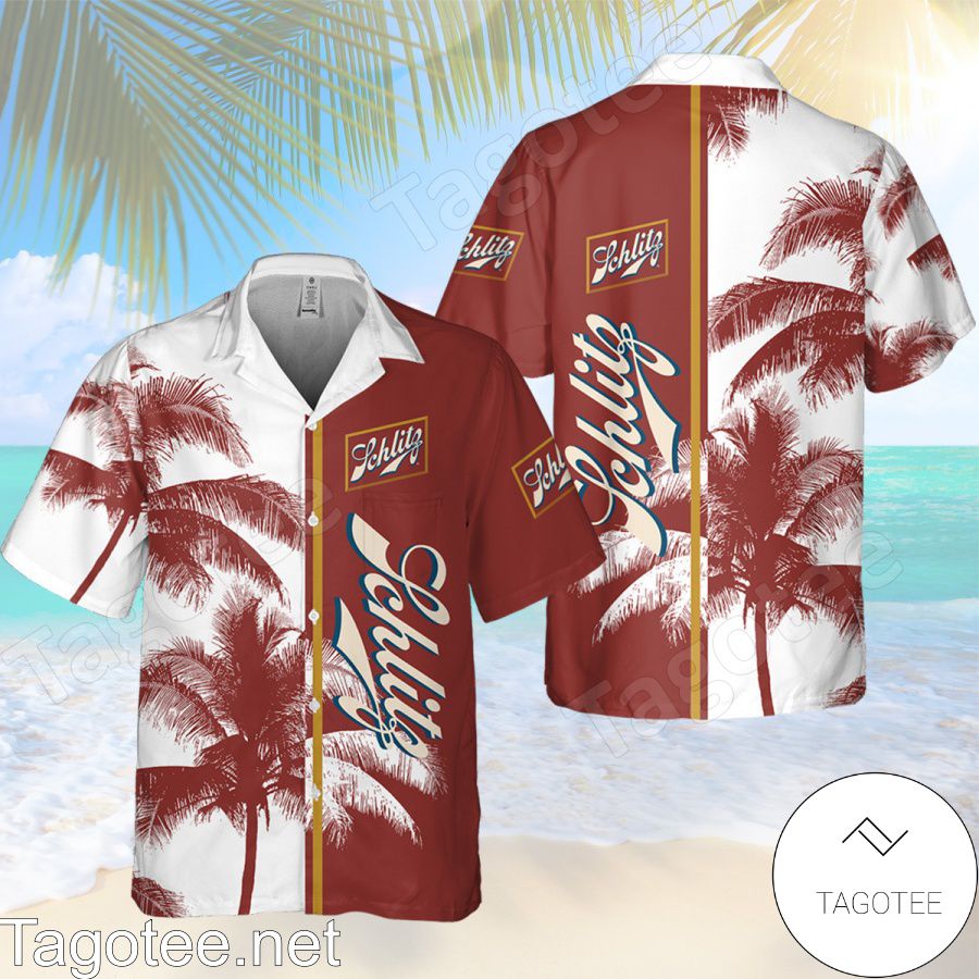 Schlitz Beer Palm Tree White Red Hawaiian Shirt And Short