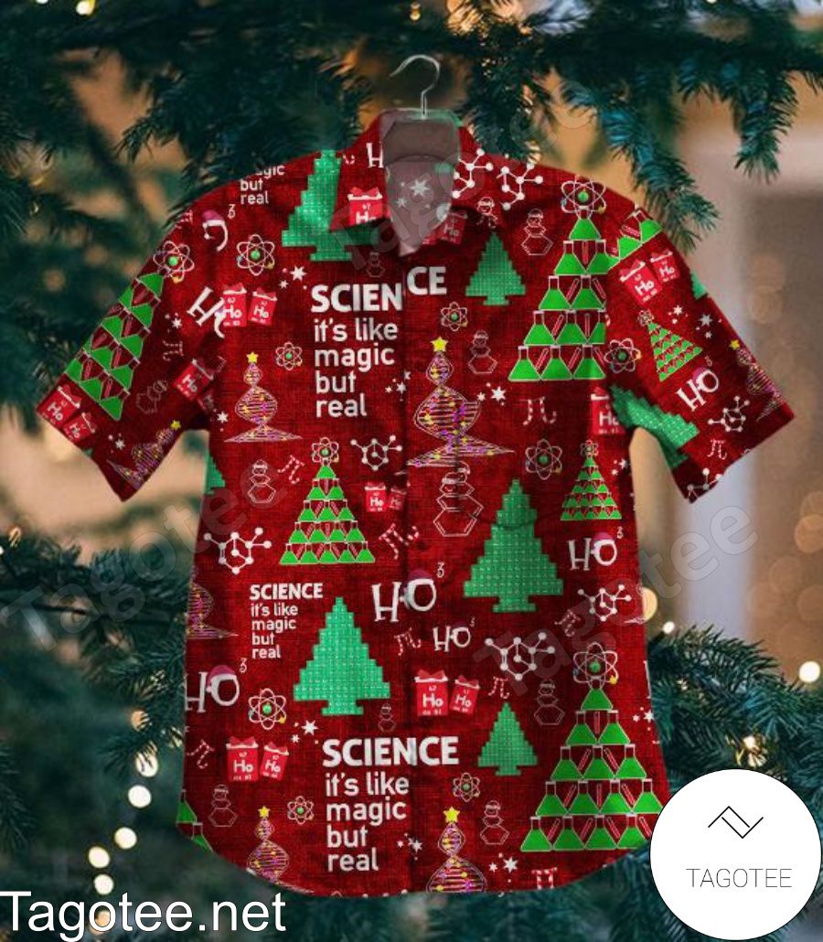 Science It's Like Magic But Real Christmas Red Hawaiian Shirt