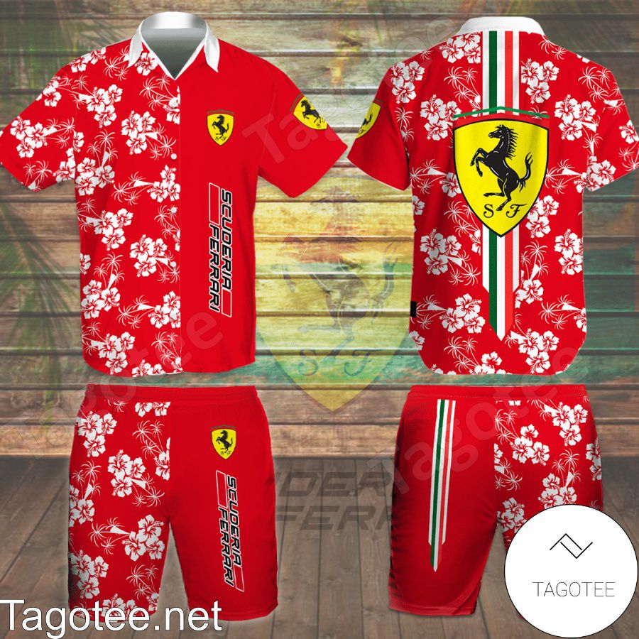 Scuderia Ferrari F1 Racing Flowery Red Hawaiian Shirt And Short