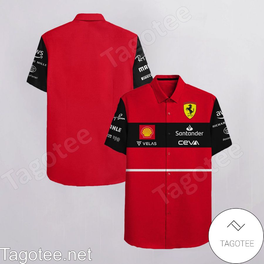 Scuderia Ferrari F1 Racing Velas Santander Ceva Red Hawaiian Shirt And Short