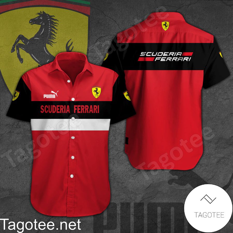Scuderia Ferrari Puma Red Black Hawaiian Shirt And Short