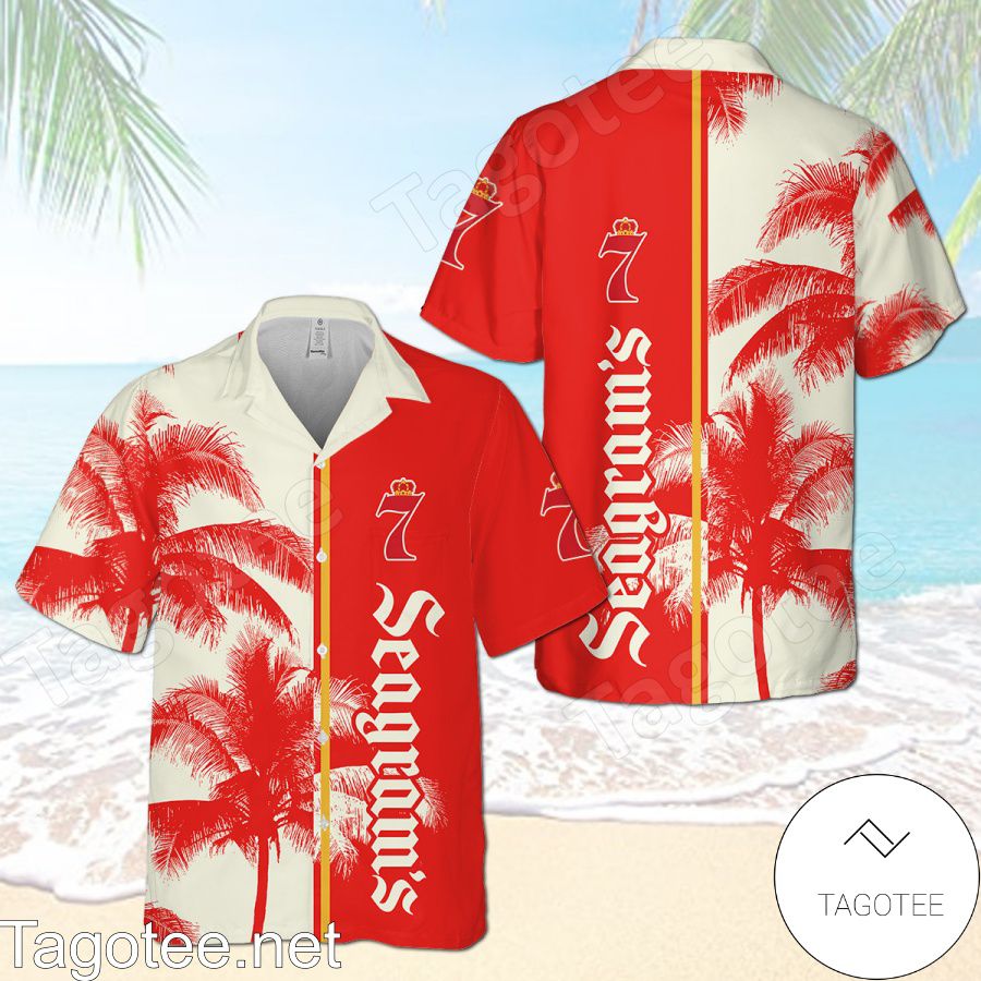 Seagram's Escapes Palm Tree Red Beige Hawaiian Shirt And Short