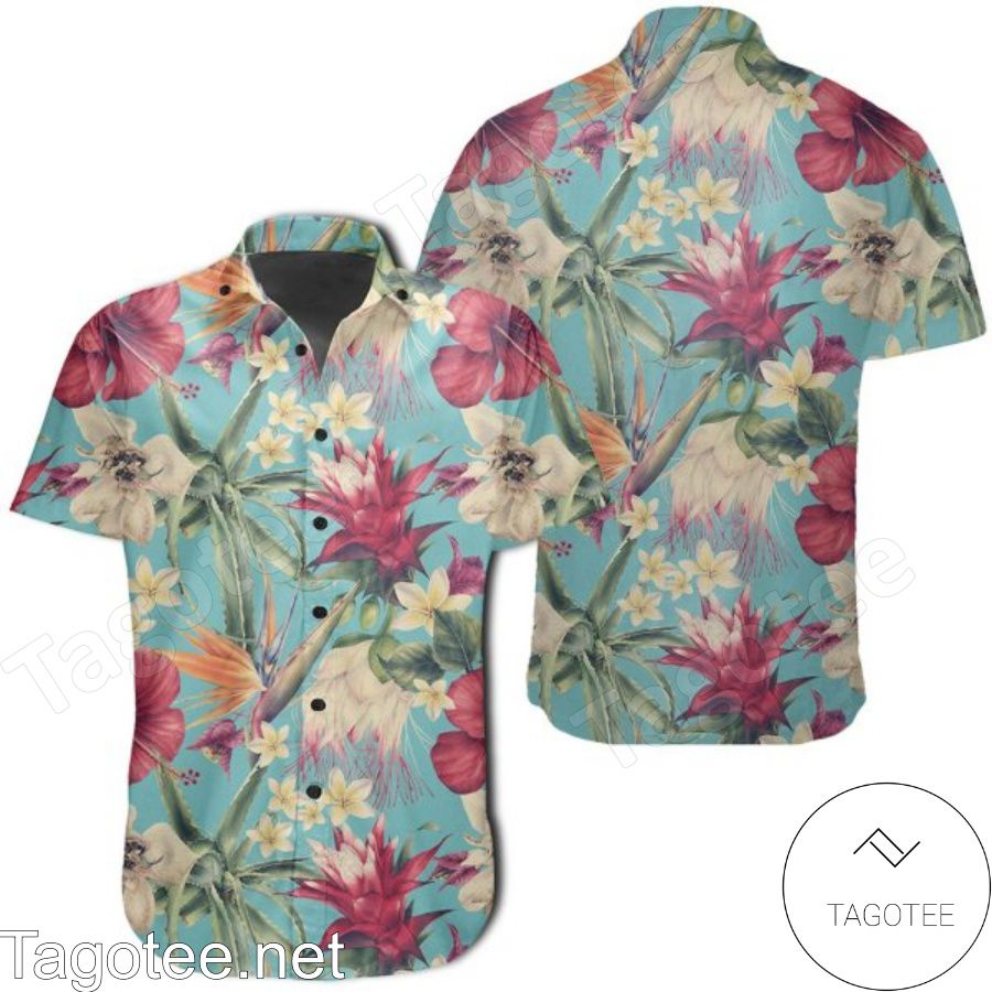 Seamless Floral Pattern With Tropical Hibiscus Hawaiian Shirt